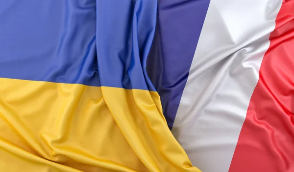 Svampiga Flaggor Från Ukraina Och Frankrike Återgivning — Stockfoto