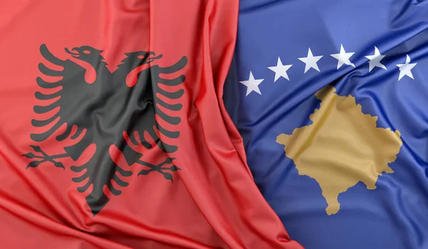 Разорванные Флаги Албании Косово Рендеринг — стоковое фото