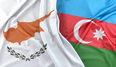 Kıbrıs ve Azerbaycan 'ın dalgalı bayrakları. 3B Hazırlama