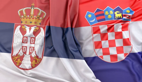 セルビアとクロアチアの国旗 3Dレンダリング — ストック写真