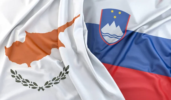 キプロスとスロベニアの国旗 3Dレンダリング — ストック写真