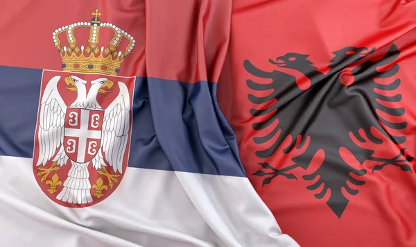 セルビアとアルバニアの国旗 3Dレンダリング — ストック写真