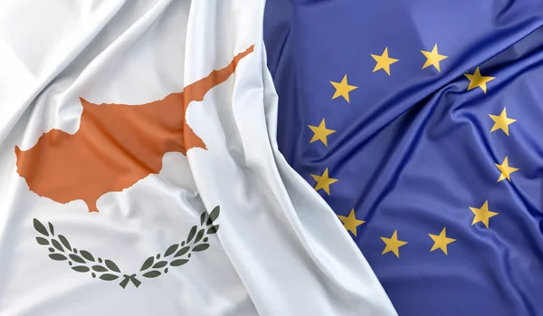 Rozcuchané Vlajky Kypru Evropské Unie Vykreslování — Stock fotografie