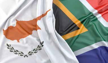 Kıbrıs ve Güney Afrika 'nın dalgalı bayrakları. 3B Hazırlama