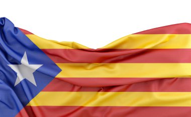 Katalonya bayrağı beyaz arkaplanda izole edilmiş ve üzerinde kopya alanı var. 3B görüntüleme
