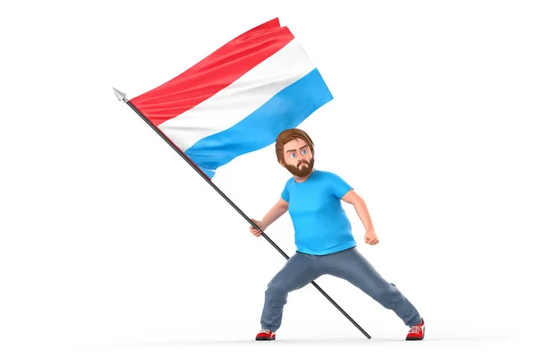 Een Man Die Trots Vlag Van Luxemburg Vasthoudt Geïsoleerd Witte — Stockfoto