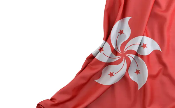 Hong Kongs Flag Hvid Baggrund Med Tom Plads Til Venstre - Stock-foto