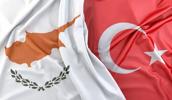 塞浦路斯和土耳其的折叠式旗帜 3D渲染 — 图库照片