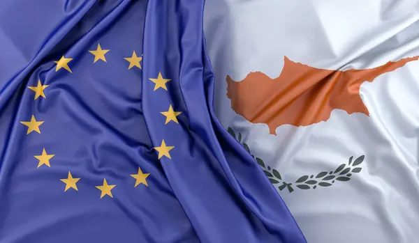Rozcuchané Vlajky Evropské Unie Kypru Vykreslování — Stock fotografie