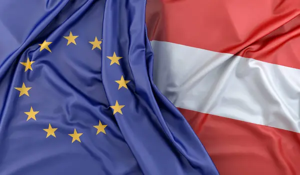 Rozcuchané Vlajky Evropské Unie Lotyšska Vykreslování — Stock fotografie