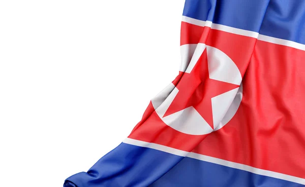 Vlajka Severní Koreje Prázdným Místem Vlevo Izolovaný Vykreslování — Stock fotografie