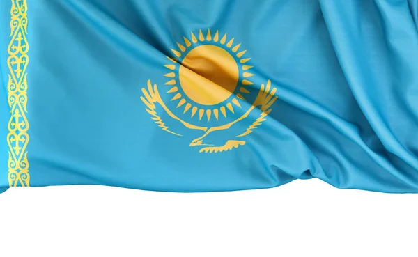 Флаг Казахстана Выделен Белом Фоне Копировальным Пространством Ниже Рендеринг — стоковое фото