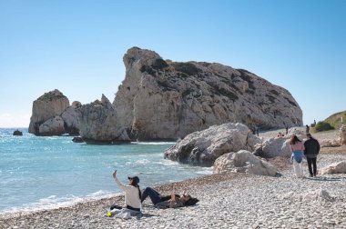 Kouklia, Paphos District - January 29, 2024: The famous beach of Aphrodite's rock or (Petra tou Romiou) in winter clipart