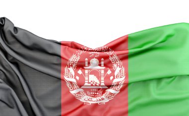 Afganistan bayrağı beyaz arka planda izole edilmiş ve fotokopi alanı yukarıda. 3B görüntüleme
