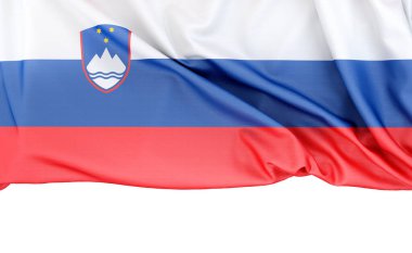 Slovenya bayrağı beyaz zemin üzerinde izole edilmiş ve altında kopya alanı var. 3B görüntüleme