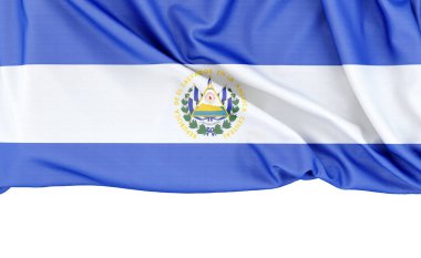 El Salvador bayrağı beyaz arka planda izole edilmiş, altında da fotokopi alanı var. 3B görüntüleme