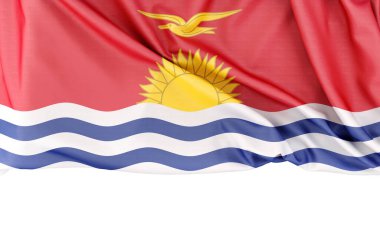 Kiribati bayrağı beyaz arkaplanda izole edilmiş ve altında kopyalama alanı var. 3B görüntüleme
