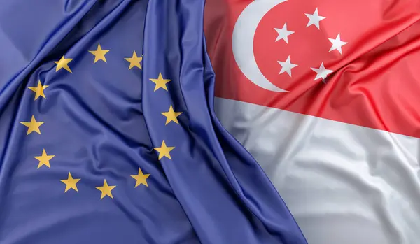 Bandeiras União Europeia Singapura Renderização Fotos De Bancos De Imagens Sem Royalties
