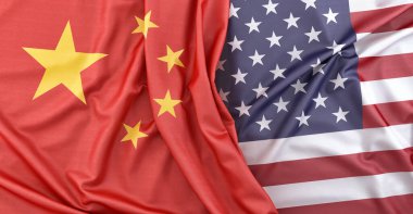 Çin ve ABD bayrakları. 3B Hazırlama