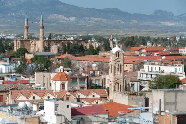 Lefkoşe Nin Tarihi Kesiminin Yüksek Manzarası Kıbrıs Stok Fotoğraf