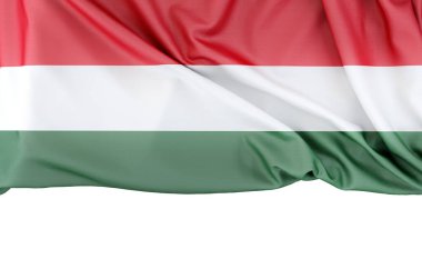 Macaristan bayrağı beyaz arka planda izole edilmiş ve altında kopya alanı var. 3B görüntüleme