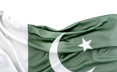 Pakistan bayrağı beyaz arka planda izole edilmiş ve üzerinde kopya alanı var. 3B görüntüleme