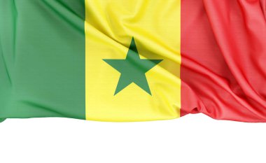 Senegal bayrağı beyaz arkaplanda izole edilmiş ve altında kopyalama alanı var. 3B görüntüleme