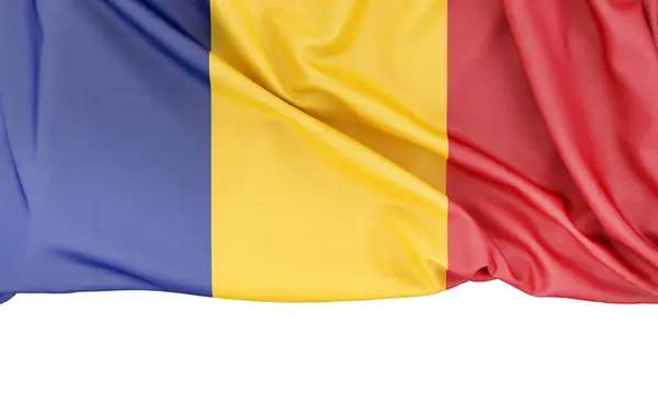 Bandeira Romênia Isolada Fundo Branco Com Espaço Cópia Abaixo Renderização Imagem De Stock