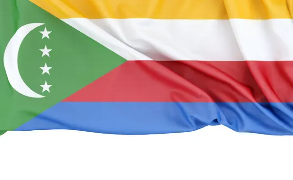 Flagge Der Komoren Isoliert Auf Weißem Hintergrund Mit Kopierraum Darunter lizenzfreie Stockbilder