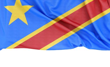 Flag of Democratic Republic of the Congo isolated on white background with copy space below. 3D rendering clipart