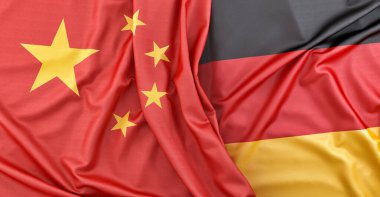 Çin ve Almanya bayrakları. 3B Hazırlama