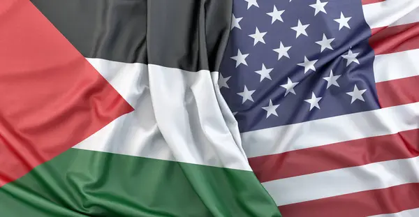 Flaggen Palästinas Und Der Usa Rendering lizenzfreie Stockfotos