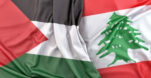 Palestinas Och Libanons Flaggor Återgivning Stockbild