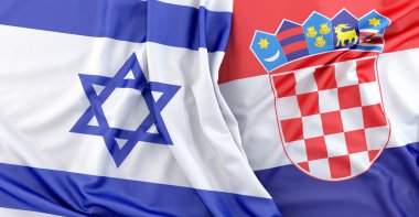 Hırvat ve İsrail bayrakları yan yana dalgalanıyor. 3B görüntüleme