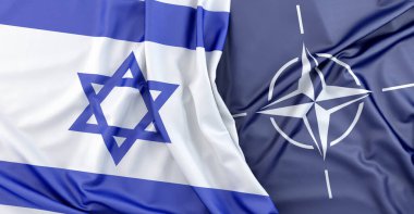 İsrail ve NATO bayrakları yakın ilişkilerini sembolize ediyor. 3B görüntüleme