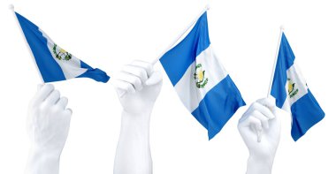 Hands waving flag of Guatemala isolated on white. 3d Rendering clipart