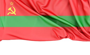 Transnistria bayrağı (Pridnestrovie) beyaz arkaplanda izole edilmiş ve altında kopya alanı var. 3B görüntüleme