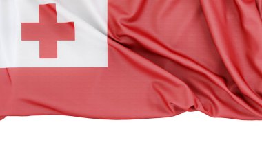 Tonga bayrağı beyaz arkaplanda izole edilmiş ve altında kopyalama alanı var. 3B görüntüleme