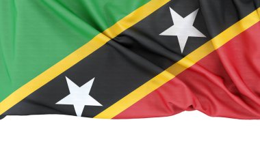 Saint Kitts ve Nevis bayrağı beyaz arka planda izole edilmiş, altında da fotokopi alanı var. 3B görüntüleme
