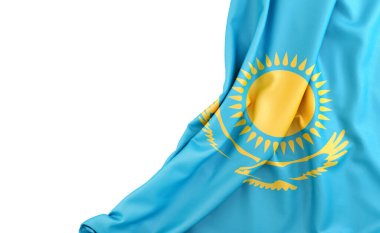 Solunda boş alan olan Kazakistan bayrağı. İzole edilmiş. 3B Hazırlama