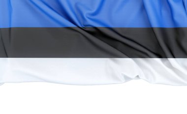 Estonya bayrağı beyaz arkaplanda izole edilmiş ve altında kopya alanı var. 3B görüntüleme