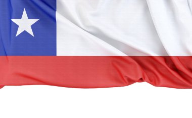 Şili bayrağı beyaz arkaplanda izole edilmiş ve altında kopya alanı var. 3B görüntüleme