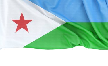 Cibuti bayrağı beyaz arkaplanda izole edilmiş ve altında kopya alanı var. 3B görüntüleme
