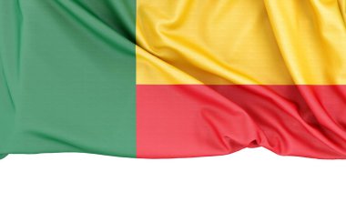 Benin bayrağı beyaz arkaplanda izole edilmiş ve altında kopyalama alanı var. 3B görüntüleme