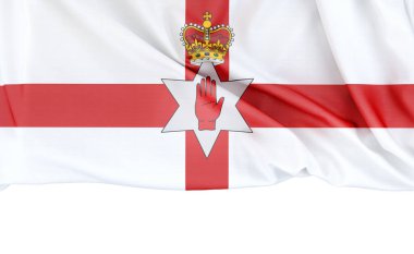 Kuzey İrlanda bayrağı (Ulster Banner) beyaz zemin üzerinde ve altında fotokopi alanı var. 3B görüntüleme