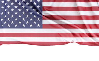 Beyaz arka planda Amerika Birleşik Devletleri bayrağı ve altında da kopya alanı var. 3B görüntüleme
