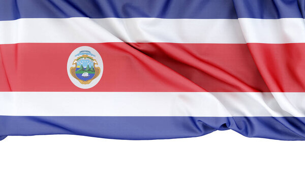 Флаг Коста-Рики изолирован на белом фоне с копировальным пространством ниже. 3D рендеринг