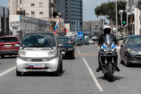 stock image Larnaca, Cyprus - March 26, 2022: Cars with flags of Russia during Pro-Russian Rally in Larnaca