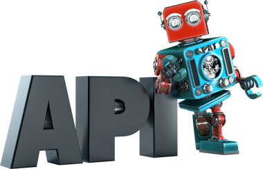 Mavi ve kırmızı oyuncak robot uygulama programlama arayüzü için Api kısaltmasını sunuyor.