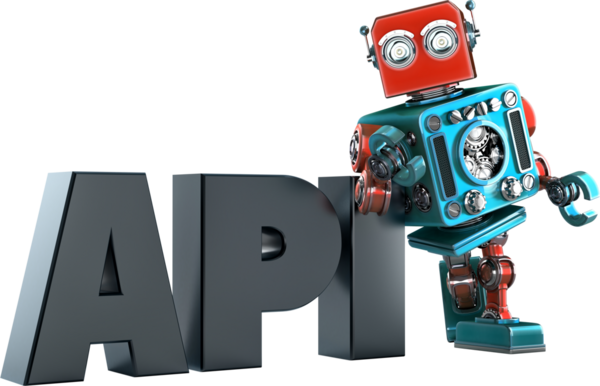 Mavi ve kırmızı oyuncak robot uygulama programlama arayüzü için Api kısaltmasını sunuyor.